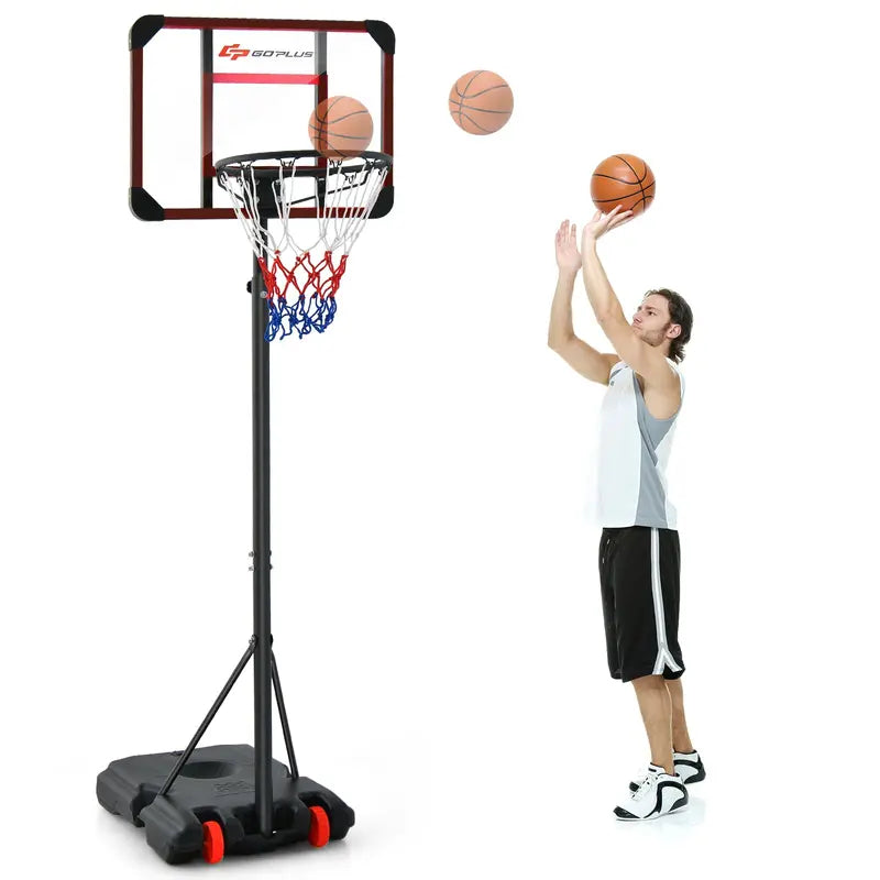 Height-Adjustable Basketball Hoop System (6.38.1 FT) with Wheels and Ball Storage