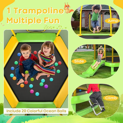 Kids’ Trampoline with Integrated Slide, 7-Foot ASTM-Certified Backyard Play Set