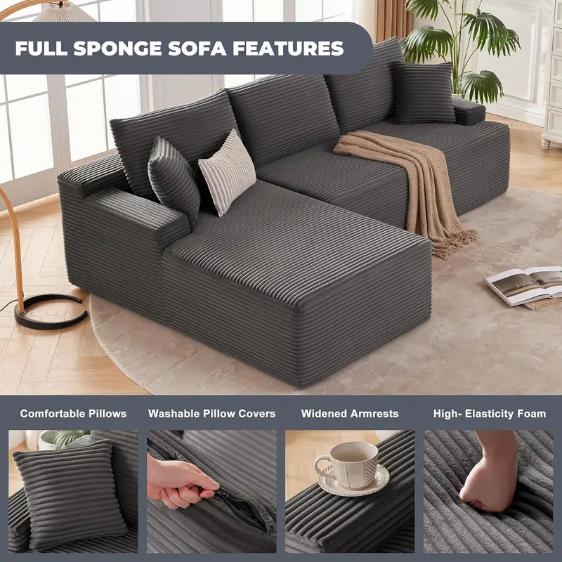 110-Inch Boneless Cloud Sofa: Ultra-Modular Living Room Lounge with Deep, Supportive Seating