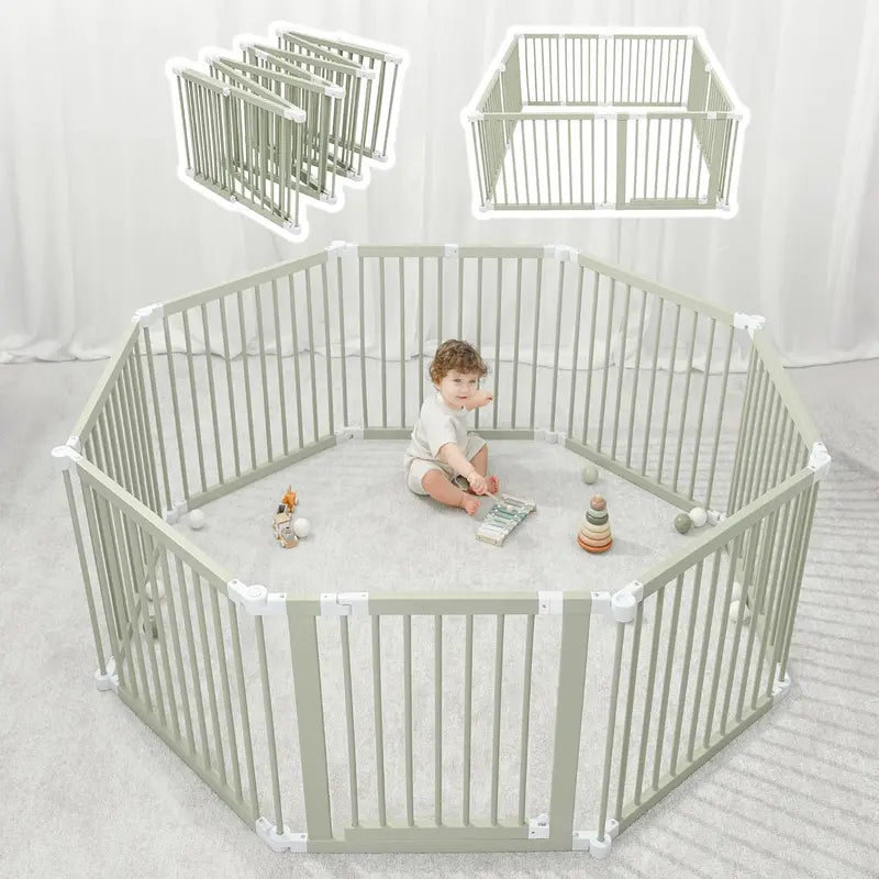 Expandable Pine Wood Baby Playpen  144 cm Square Foldable Fence with Child-Safe Lock and 579 cm Max Extension