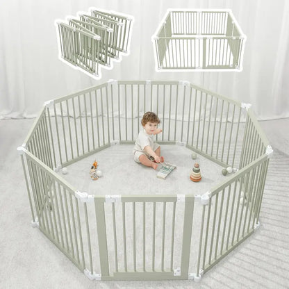Expandable Pine Wood Baby Playpen  144 cm Square Foldable Fence with Child-Safe Lock and 579 cm Max Extension