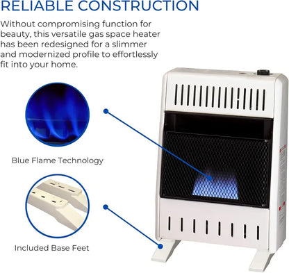ProCom 10,000 BTU Ventless Propane Heater, Blue Flame, Thermostat Control, 500 Sq. Ft., Wall/Floor Mount, White