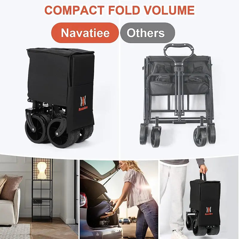 Navatiee Heavy-Duty Collapsible Wagon  Foldable Utility Cart with Brakes, Side Pocket & Large Wheels