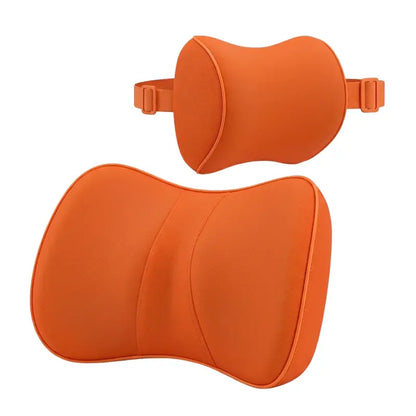 Dual-Function Memory Foam Set: Neck Pillow + Lumbar Support with Adjustable Straps