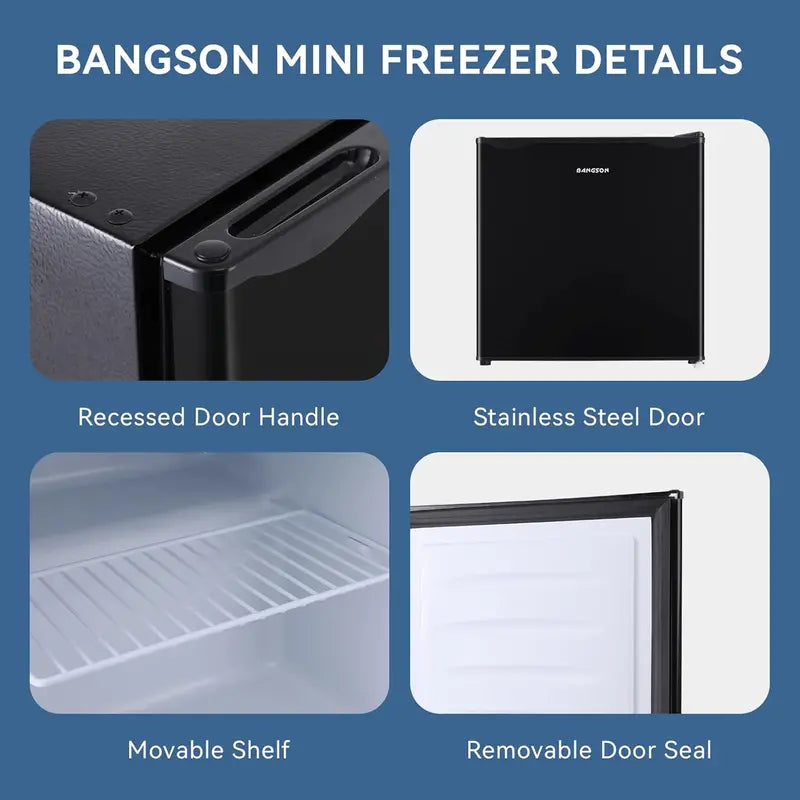 BANGSON Upright Freezer with Removable Interior Shelf  Compact Black Frost-Free Storage