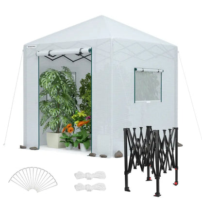 WORKPRO 8′ × 8′ Walk-In Portable Greenhouse  UV-Protected Polycarbonate Frame