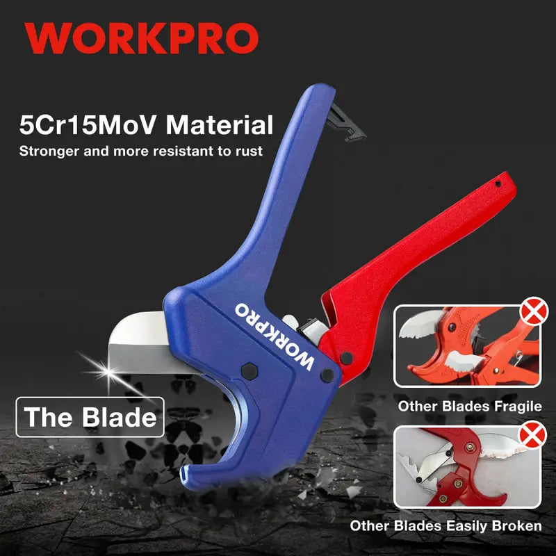 WORKPRO Ratcheting PVC & PEX Pipe Cutter  Cuts Up to 2-1/2″ Diameter