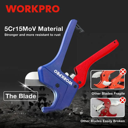 WORKPRO Ratcheting PVC & PEX Pipe Cutter  Cuts Up to 2-1/2″ Diameter