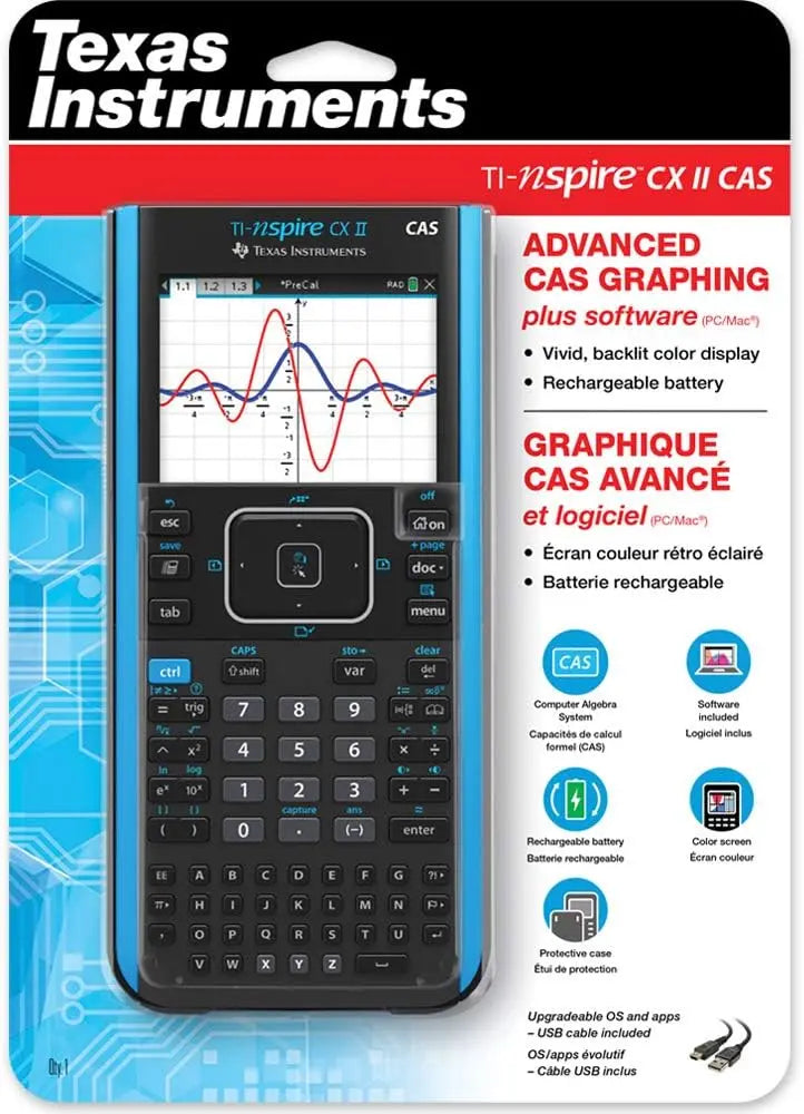 Texas Instruments TI-Nspire CX II CAS Graphing Calculator, 3.5″ Color Display, Rechargeable, Student Software Included