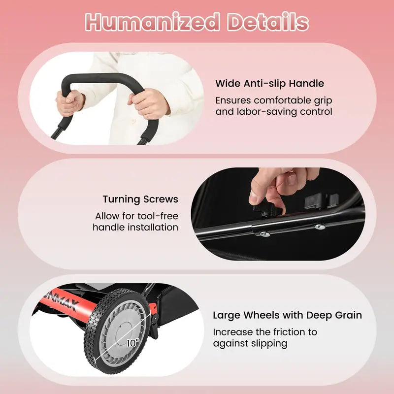 16-Inch Manual Push Reel Lawn Mower  Eco-Friendly Yard Cutting Tool