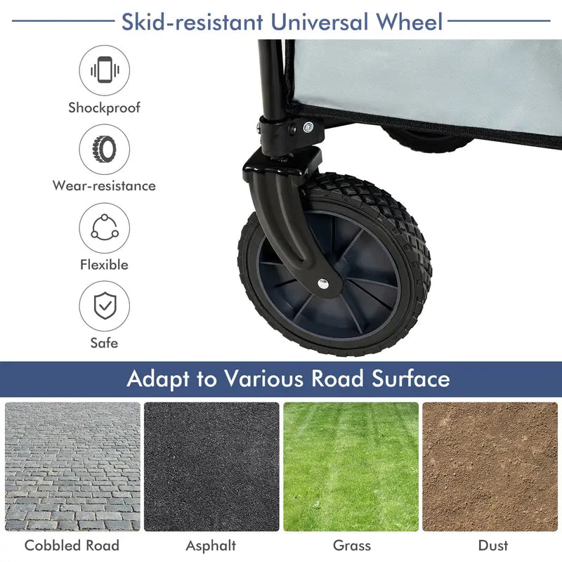 Collapsible Utility Wagon  Folding Cart with All-Terrain Wheels, Telescoping Handle, and Included Cover Bag