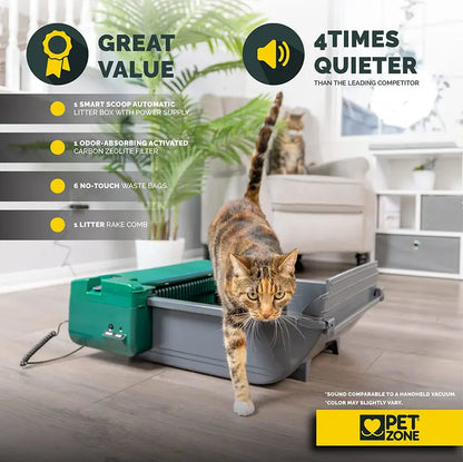 Pet Zone SmartScoop Self-Cleaning Litter Box  No Subscription Refills Required