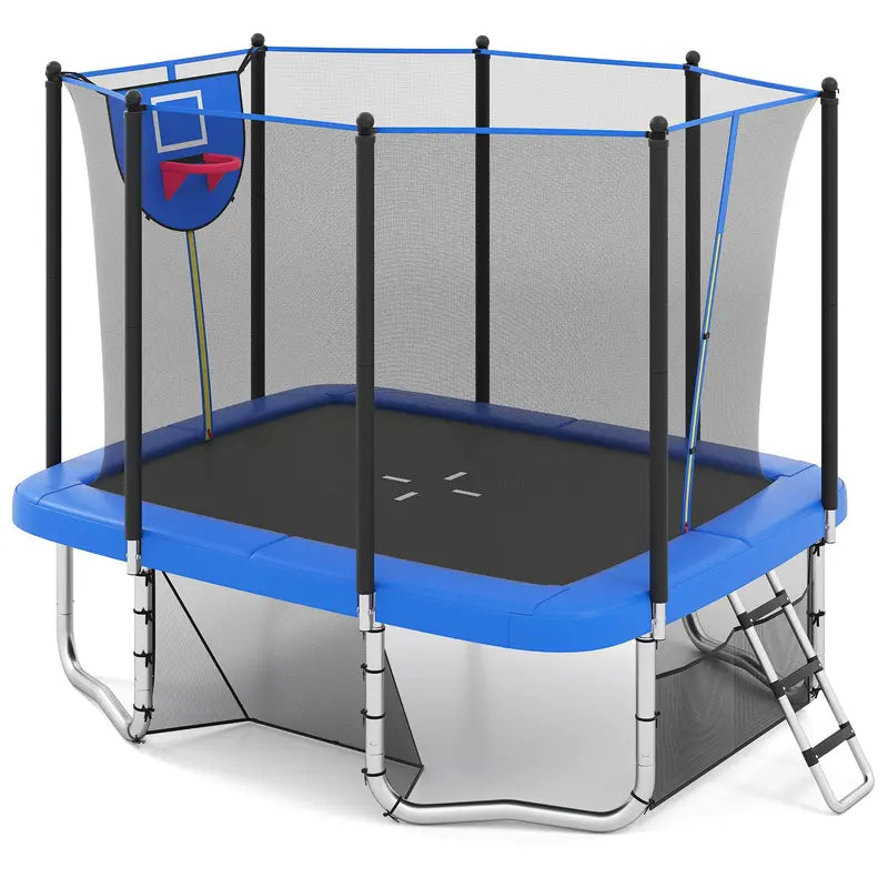 10 x 8 Foot Heavy-Duty Toddler Trampoline with Integrated Basketball Hoop, Soccer Goal, and Non-Slip Ladder