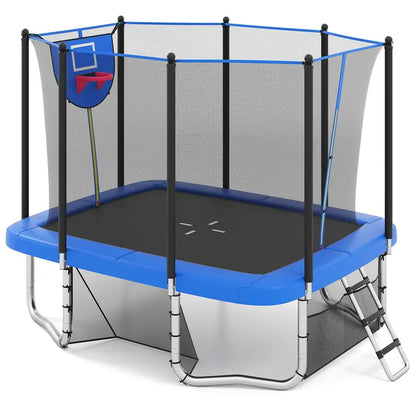 10 x 8 Foot Heavy-Duty Toddler Trampoline with Integrated Basketball Hoop, Soccer Goal, and Non-Slip Ladder