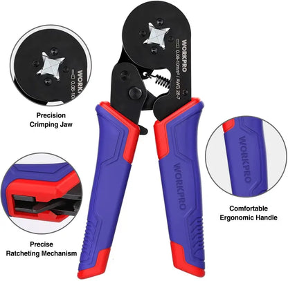 WORKPRO Self-Adjusting Ratchet Ferrule Crimper (AWG 287) with Ergonomic Grip