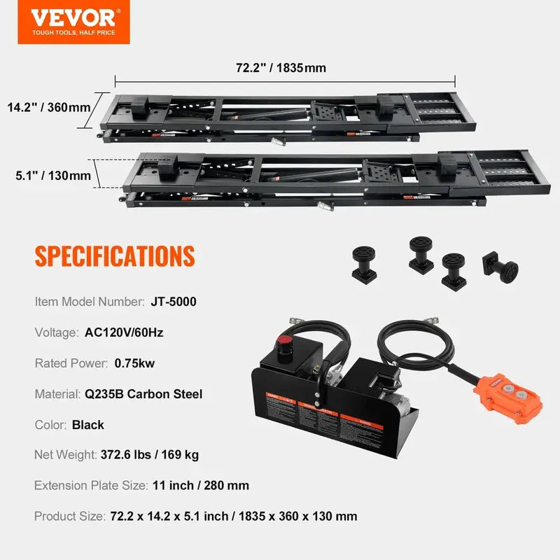 5000-LB Automatic Portable Car Lift  Hydraulic Jack System for Home Garage Use