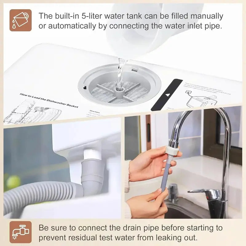 Compact Double-Spray Arm Countertop Dishwasher for Easy On-Demand Cleaning