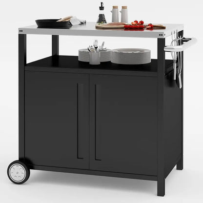 Heavy-Duty Stainless Steel Outdoor Grill Cart  3-Shelf Mobile Pizza Oven Stand with Wheels (31.5″ x 24″ x 35.5″)