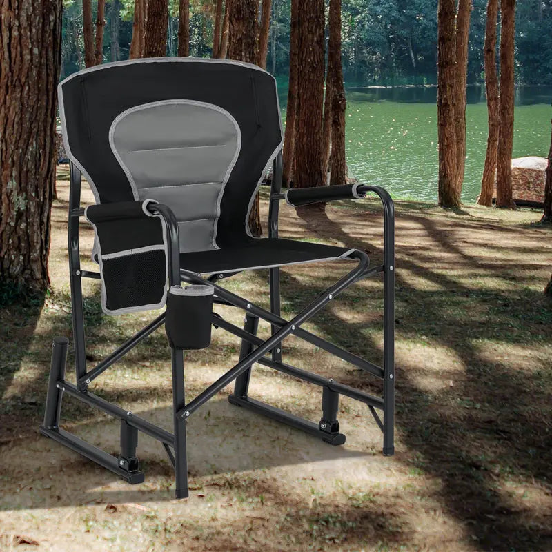 Adult Camping Rocker Chair  Dual-Spring Foldable Outdoor Seat with Padded Back Support
