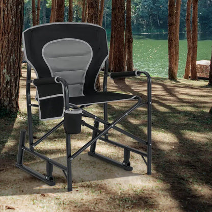 Adult Camping Rocker Chair  Dual-Spring Foldable Outdoor Seat with Padded Back Support