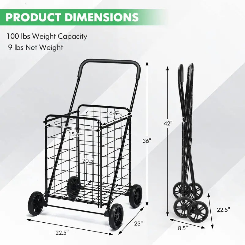 Heavy-Duty Foldable Grocery Cart with Smooth-Rolling Wheels
