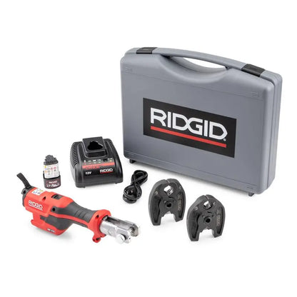 RIDGID RP 115 Mini Press Tool Kit for 1/2 in.  3/4 in. Copper &amp; Stainless Fittings with 12V Li-Ion Battery (Includes 6 Items) 72553