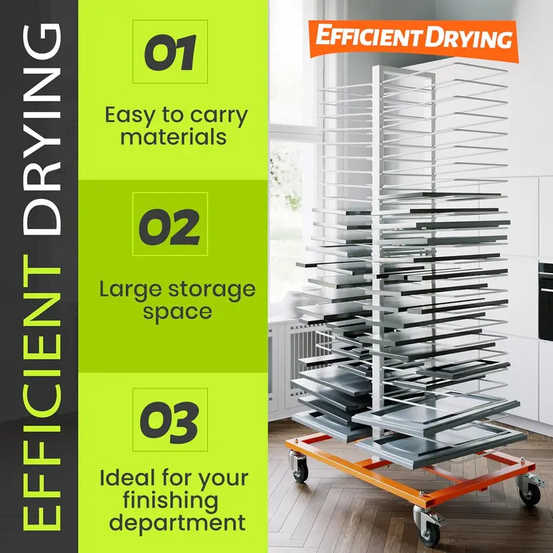 50-Shelf Rolling Paint Drying Rack  25 lbs per Shelf, Orange/White Industrial Organizer