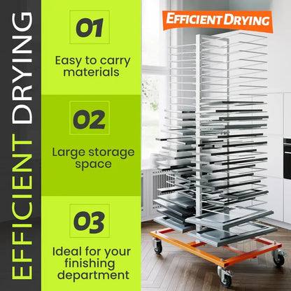 50-Shelf Rolling Paint Drying Rack  25 lbs per Shelf, Orange/White Industrial Organizer