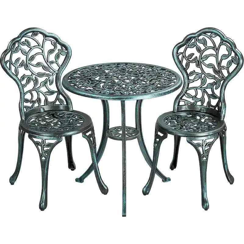 Yaheetech 3-Piece Aluminum Bistro Set  Antique-Finish Patio Chairs + Table
