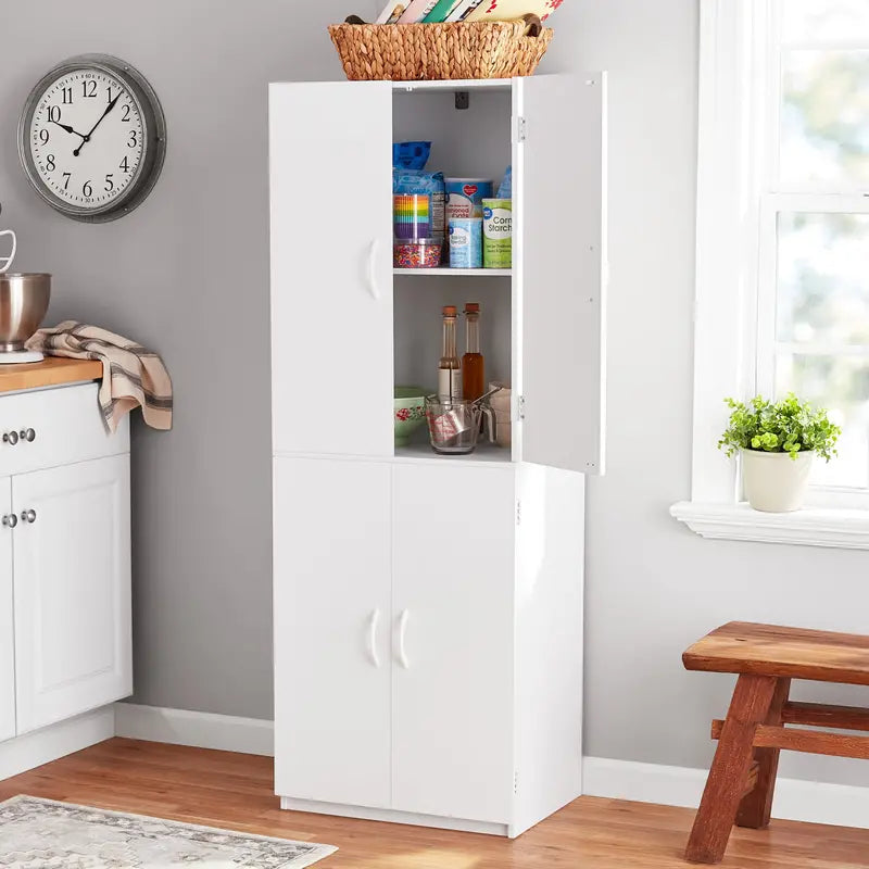 Mainstays 4-Door 5′ Storage Cabinet, White Stipple