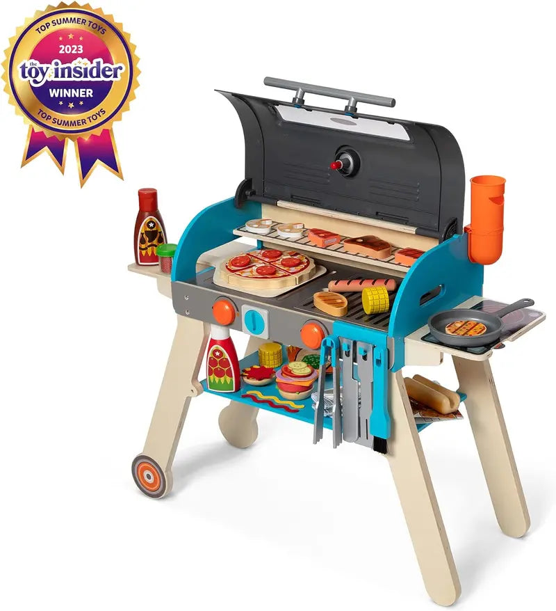 Wooden Luxury Pretend Grill & Pizza Oven Toy  Smoker-Inspired Cooking Role-Play Set