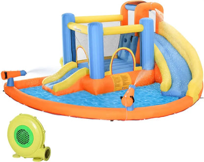 5-in-1 Inflatable Water Park for Kids — Slide, Bounce House, Climbing Walls, Dual Water Cannons & Splash Pool