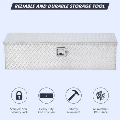 48-Inch Diamond-Plate Aluminum Truck Bed Toolbox with Internal Shelf  Silver Finish