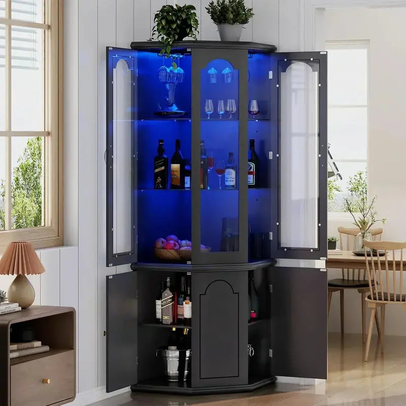 Modern Corner Wine Storage Cabinet  Tall LED-Lit Design for Home Bars and Dedicated Cellars