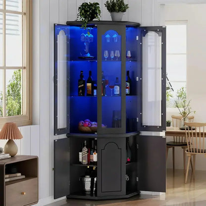 Modern Corner Wine Storage Cabinet  Tall LED-Lit Design for Home Bars and Dedicated Cellars