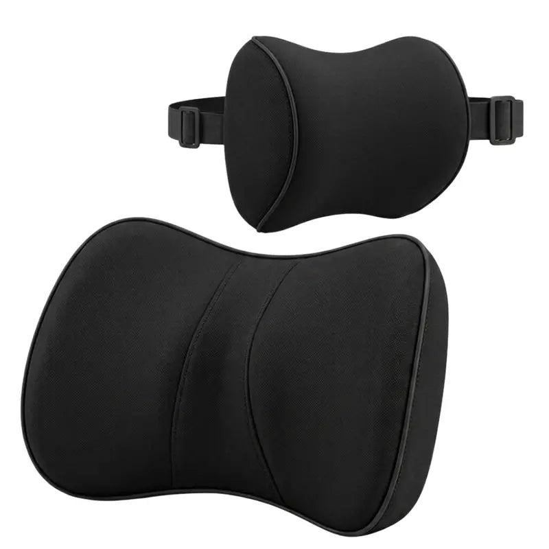 Dual-Function Memory Foam Set: Neck Pillow + Lumbar Support with Adjustable Straps