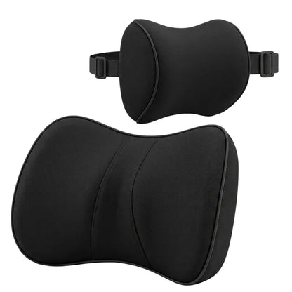 Dual-Function Memory Foam Set: Neck Pillow + Lumbar Support with Adjustable Straps