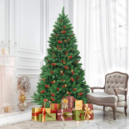 6.5-Foot Pre-Lit Christmas Tree with 1100 Branch Tips, Pine Cones & Red Berries