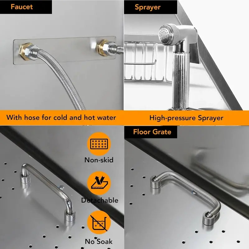 50-Inch Stainless Steel Pet Washing Station  Professional Dog Grooming Tub with Ramp, Faucet, Sprayer & Drain Kit (Right-Swing Door)