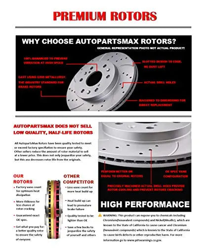 Front Brake Kit, Drilled and Slotted Brake Rotors Ceramic Brake Pads