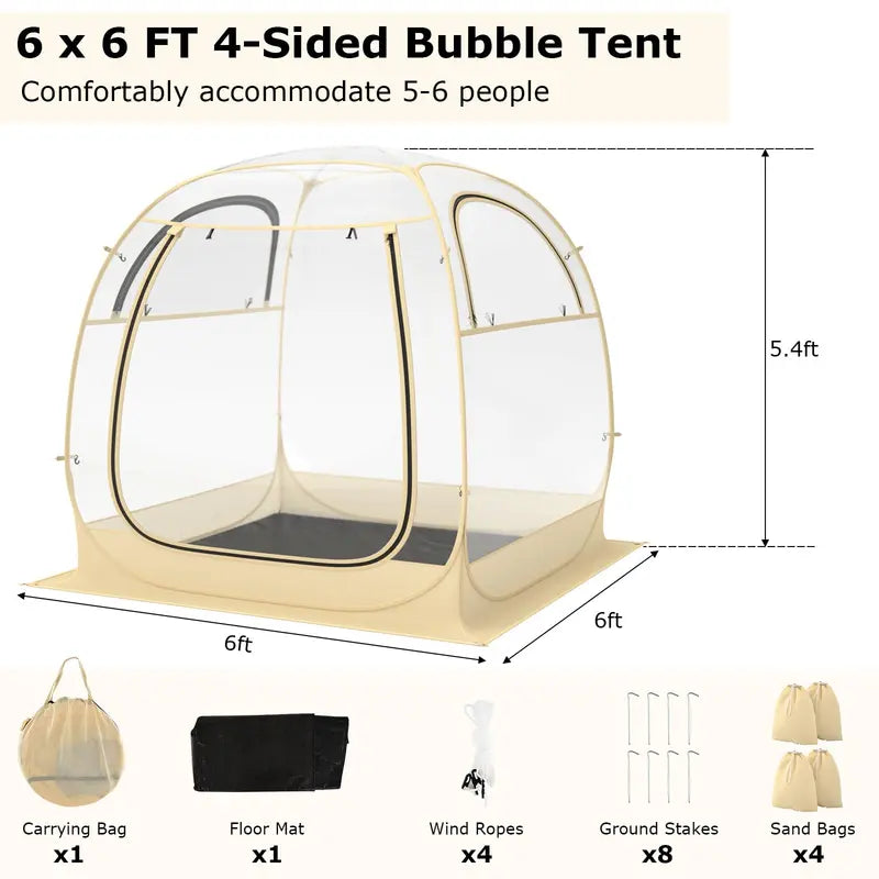 All-in-One Pop-Up Sports Tent  4.2 ft x 4.2 ft Weatherproof Pod with Stakes, Sandbag, Floor Mat & Wind Rope