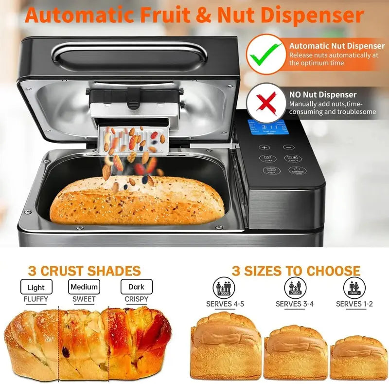 KBS Stainless Steel Bread Machine  17-in-1 Functionality, Dual Heating Elements