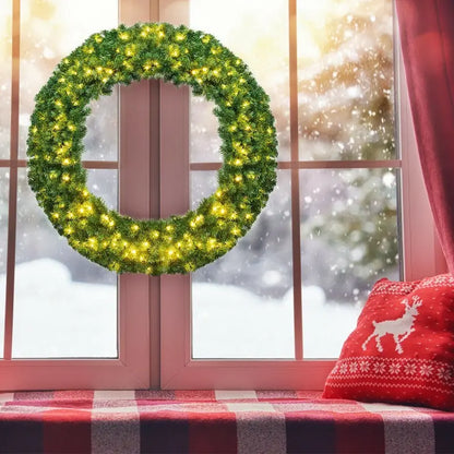 48-Inch Cordless Pre-Lit Artificial Christmas Wreath for Indoor or Outdoor Use