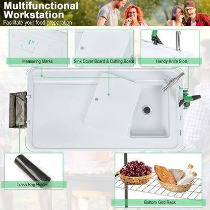 Folding Fish Cleaning Station, 42.5-Inch Stainless Table with Built-In Sink & Spray Nozzle