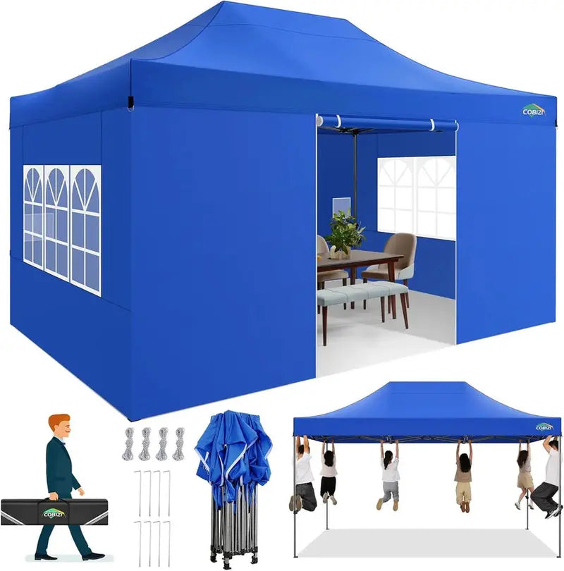 COBIZI 10×20 ft Commercial Pop-Up Canopy Tent  Heavy-Duty Frame, 6 Sidewalls, Wind/Waterproof Gazebo with Roller Bag