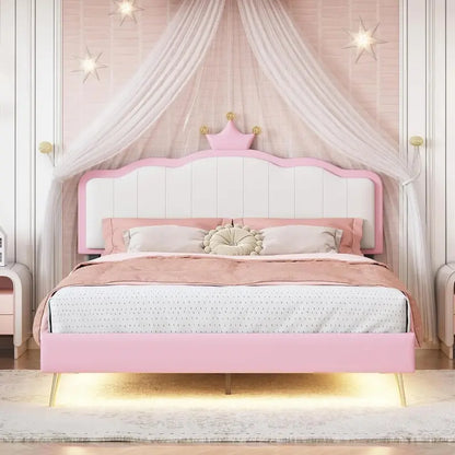 Linique LED-Uplighted Full-Size Upholstered Platform Bed Frame