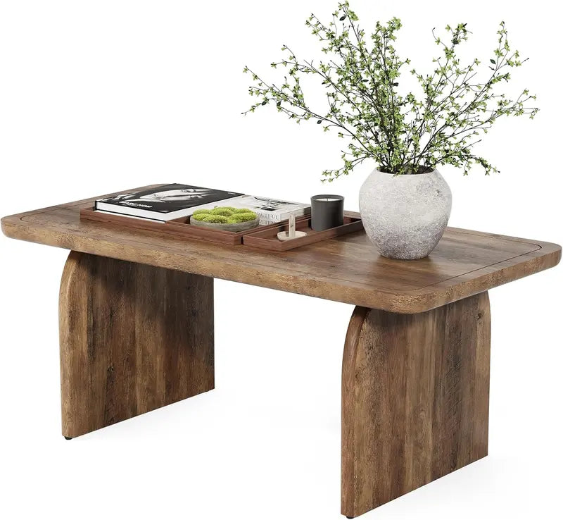 LITTLE TREE Farmhouse-Style Center Table  47-Inch Round Wood Coffee Table with Rounded Corners
