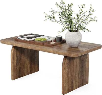 LITTLE TREE Farmhouse-Style Center Table  47-Inch Round Wood Coffee Table with Rounded Corners