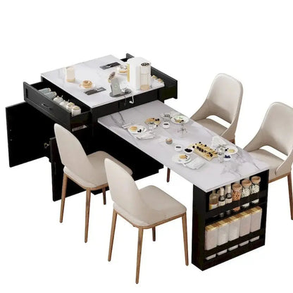 Wooden Extendable Kitchen Island for 46 People with Dual Storage Compartments