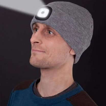Adjustable LED Headlamp Beanie  Hands-Free Rechargeable Hat Light